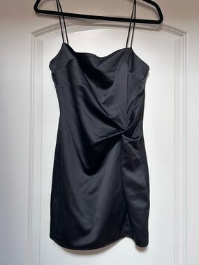TOPSHOP Women's Sz 4 Little Black Slip Dress Twist Front Waist Spaghetti Straps